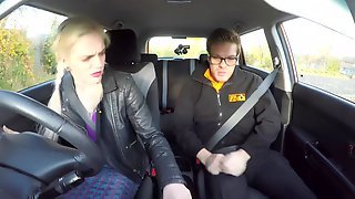 Seatbelt reccomend Fake Driving School busty examiner passes excitable young man on his test