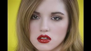 Blonde red lipstick pov